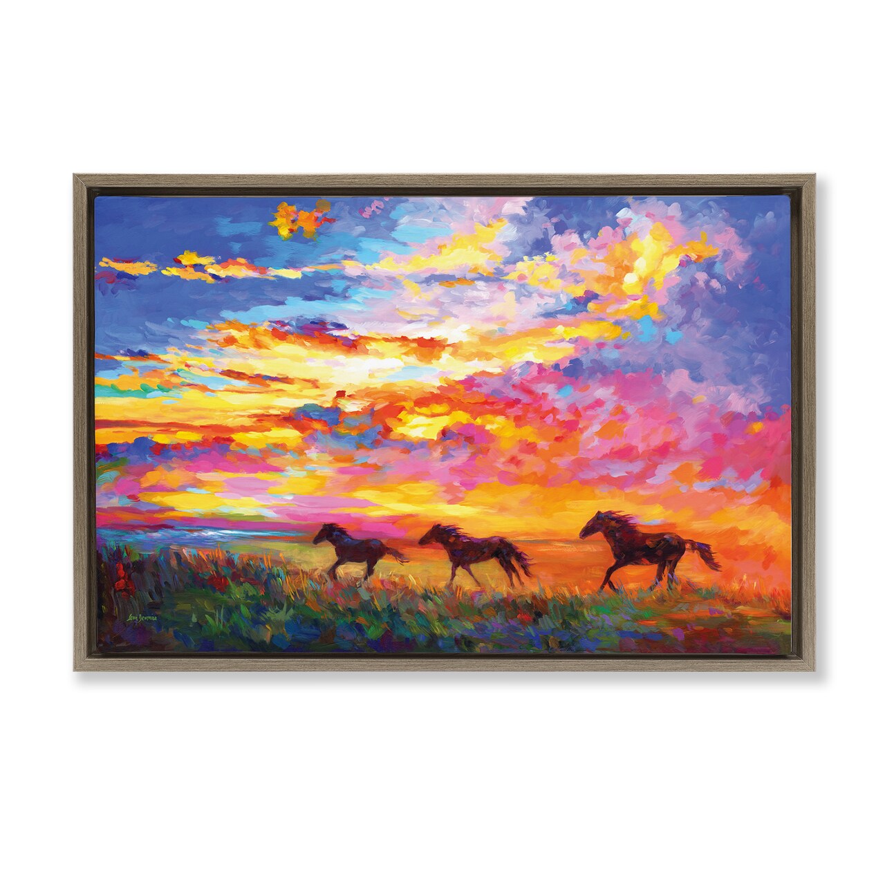 Stupell Industries Wild Horses at Sunset Framed Floater Canvas Wall Art Design by Leon Devenice